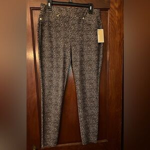 NWT Michael Kors Slim Leopard Print Pull on Pants Dark Camel Large